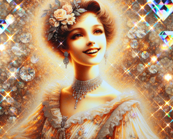 Vintage-Inspired Portrait of a Woman with Floral Headpiece