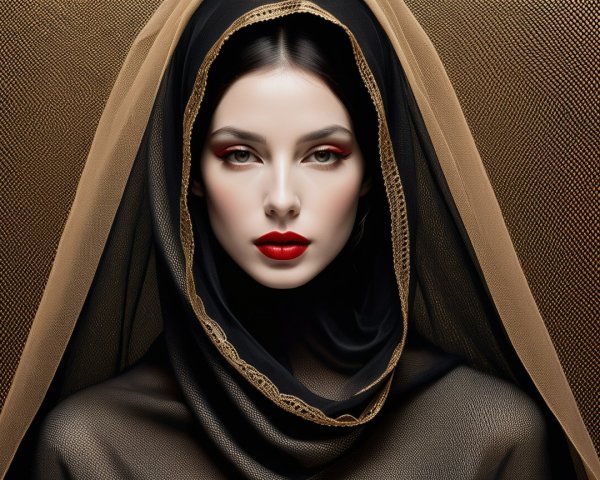 Portrait of a Woman with Veil and Bold Makeup
