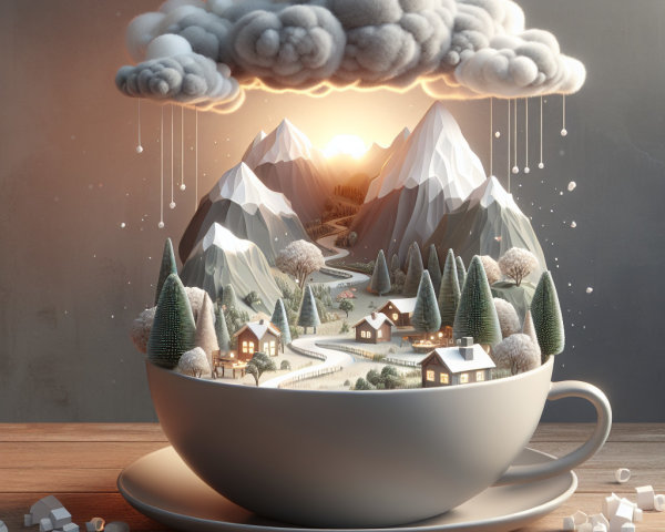 Miniature Landscape Inside a Large Teacup Scene