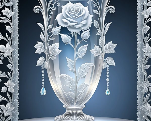 Elegant Glass Vase with Etched White Rose Design
