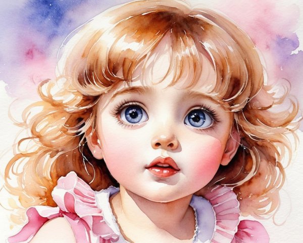 Whimsical Watercolor Portrait of a Young Girl