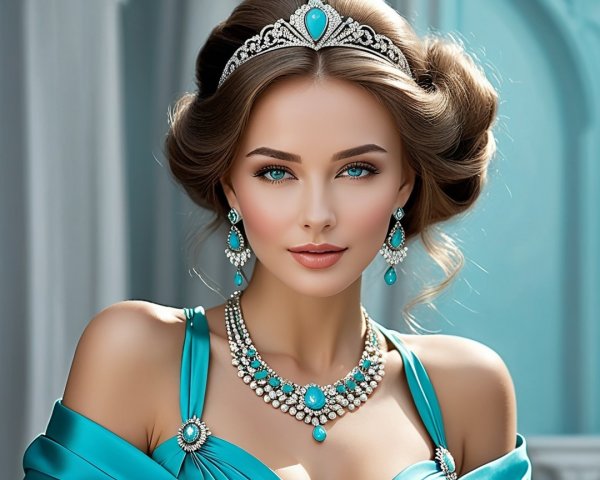 Elegant Woman in Turquoise Jewelry and Gown