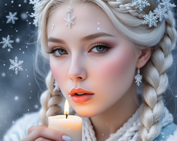 Young woman with blonde braids in winter setting