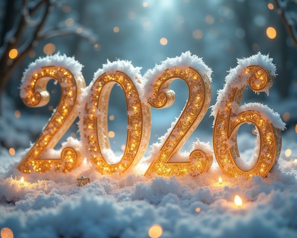 2026 in Gold Numbers Amidst a Snowy Wonderland