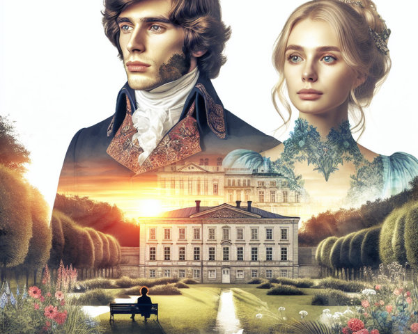 Elegant Romantic Scene at Grand Estate at Sunset
