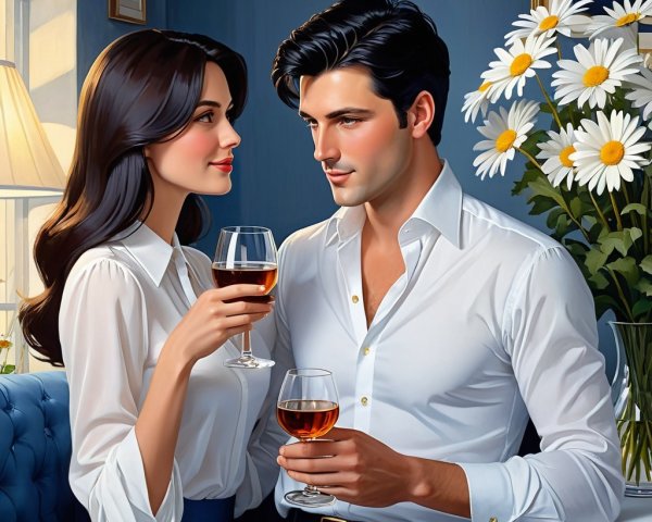 Intimate Moment in an Elegantly Decorated Room