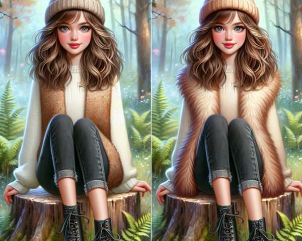 Young Woman in Cozy Autumn Outfit in Forest Setting