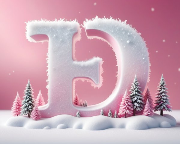 Frosty Pink Letter E in Whimsical Winter Scene