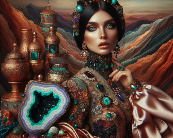 Regal Figure in Ornate Gown with Vibrant Gemstones