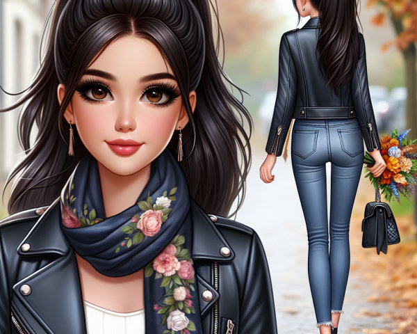 Stylish Young Woman in Autumn Street Fashion