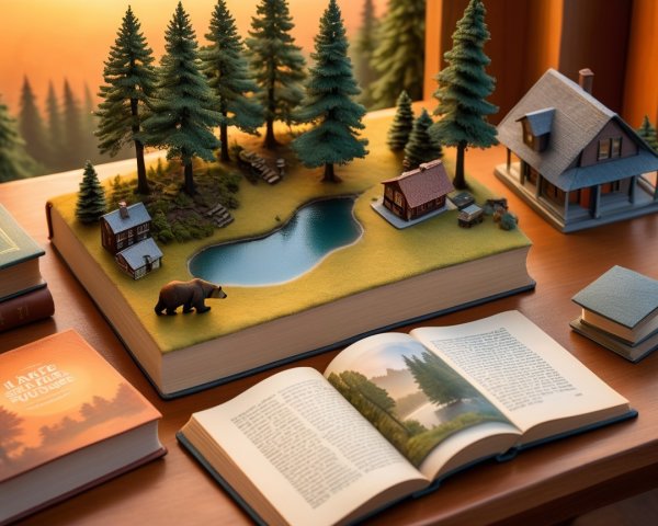 Miniature Diorama of a Serene Pond at Sunset