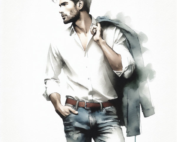 Stylish Young Man in White Shirt and Fitted Jeans
