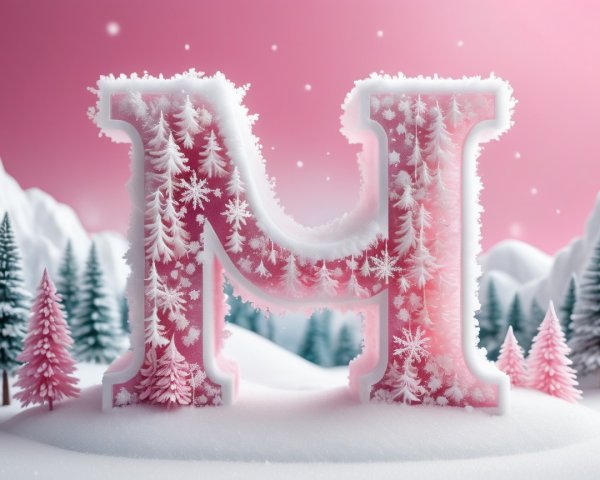 Frosty Letter M with Snowflakes and Pink Hues
