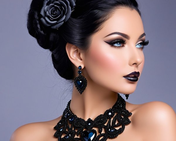Glamorous Model with Blue Eyes and Dark Makeup