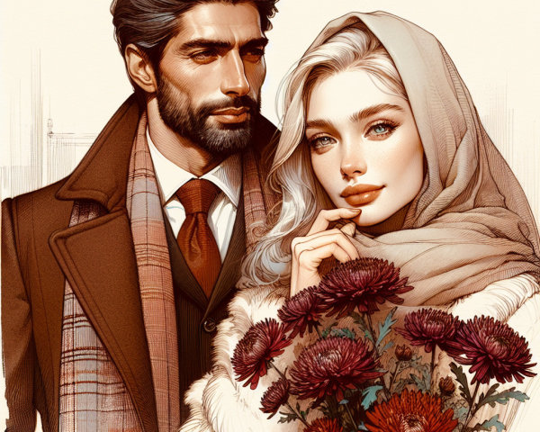 Stylish Couple in Warm Illustrated Romantic Scene