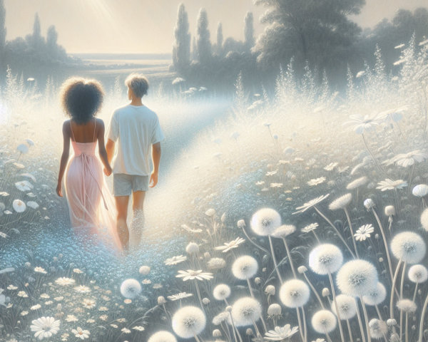 Couple Walking Hand in Hand on Sunlit Pathway
