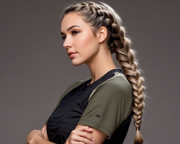 Profile of a Young Woman with Braided Hair and Athletic Top