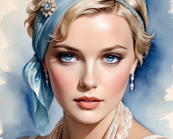 Young woman with blonde hair and blue headband