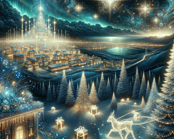 Magical Winter Landscape with Castle and Deer