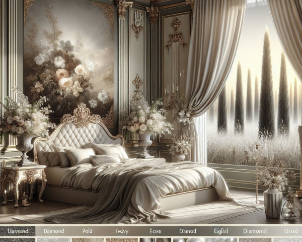 Luxurious Bedroom with Floral Mural and Elegant Decor