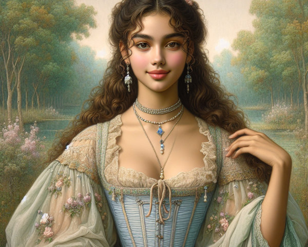 Young woman in pastel gown with floral crown and greenery
