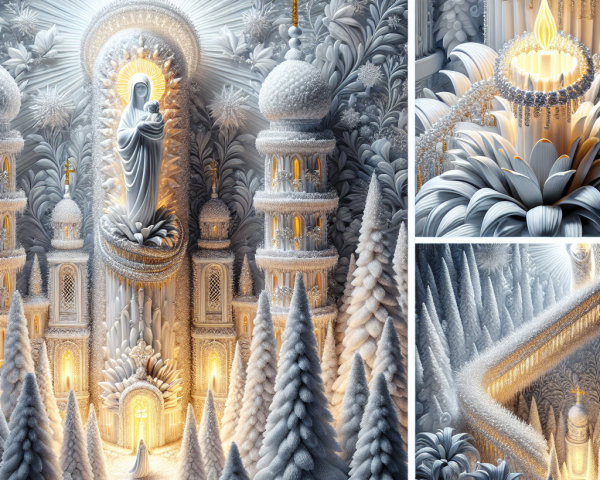 Serene Winter Scene with Church and Evergreen Trees