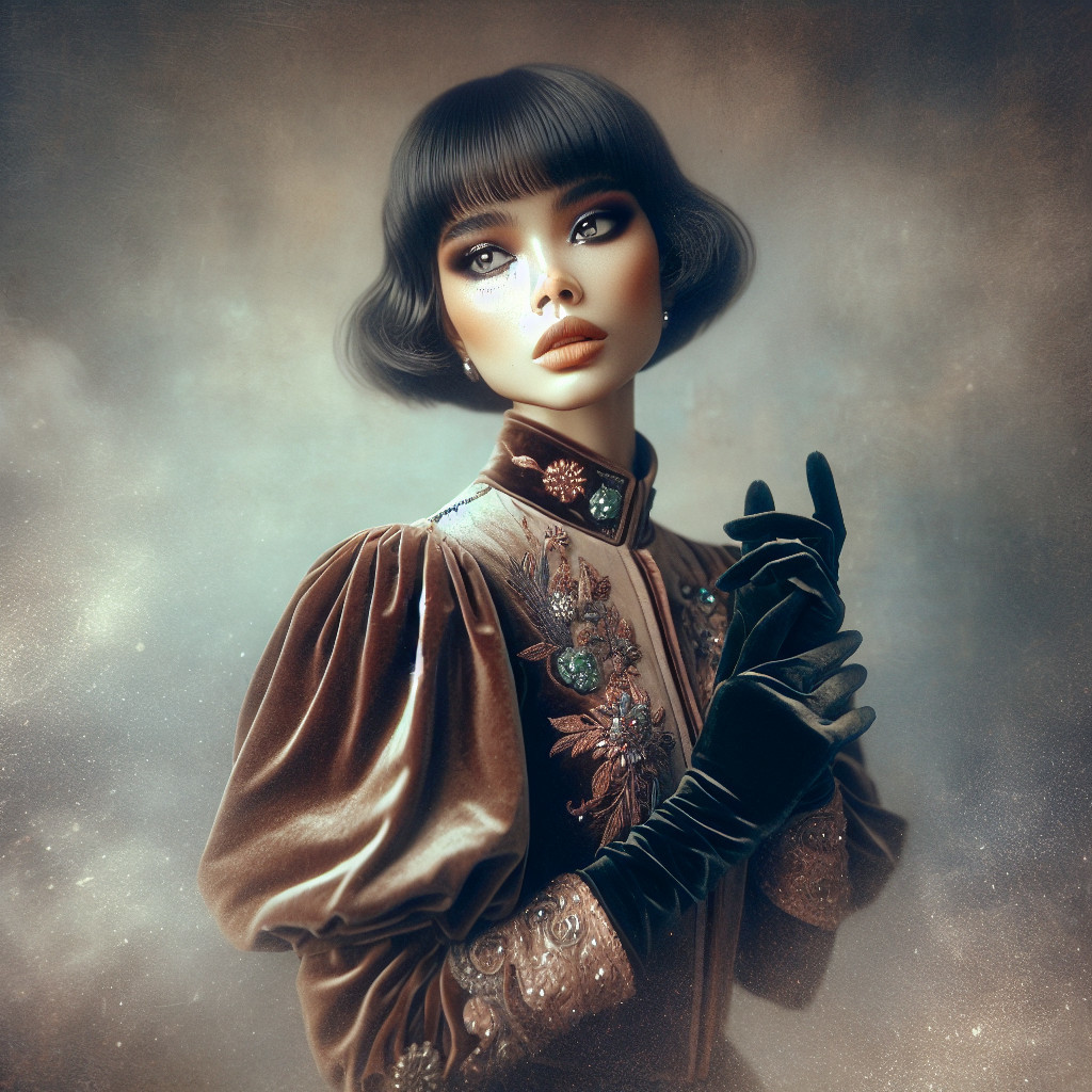 Vintage-Inspired Portrait of a Woman in Velvet Dress