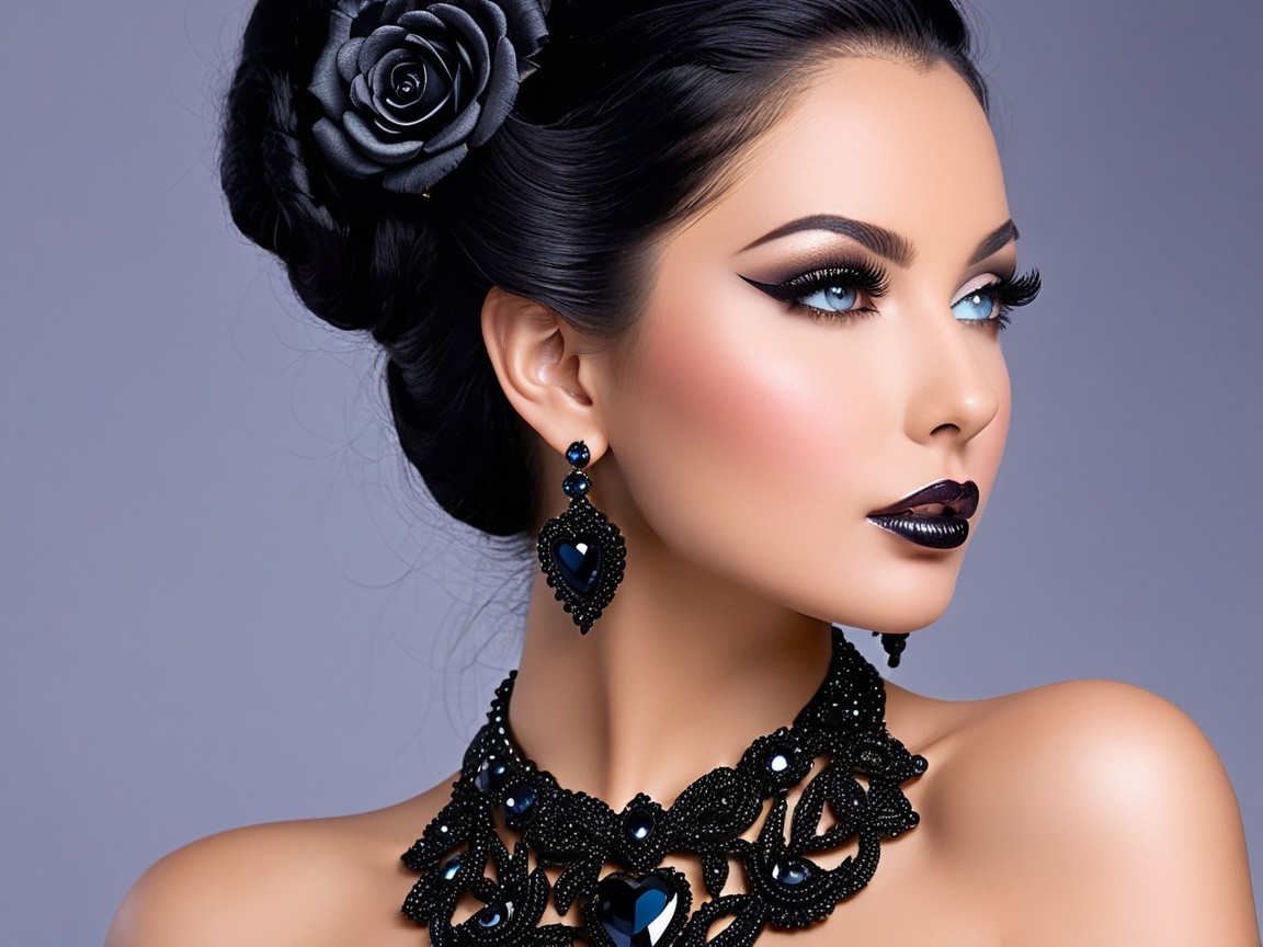 Glamorous Model with Blue Eyes and Dark Makeup