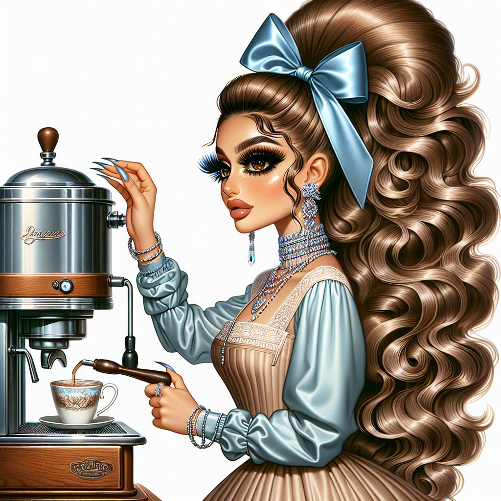 Glamorous Woman Prepares Coffee with Vintage Elegance