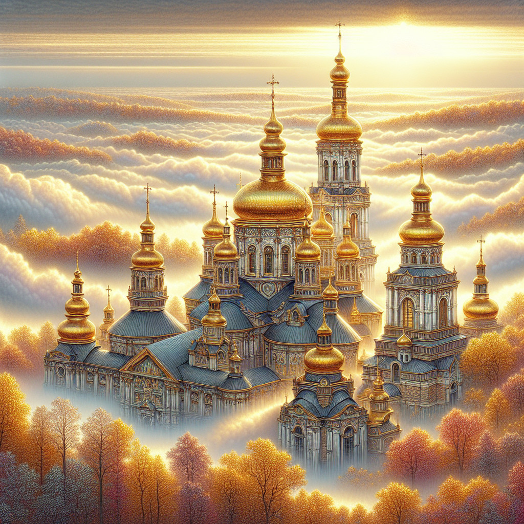Majestic Cathedral at Sunrise Surrounded by Autumn Trees