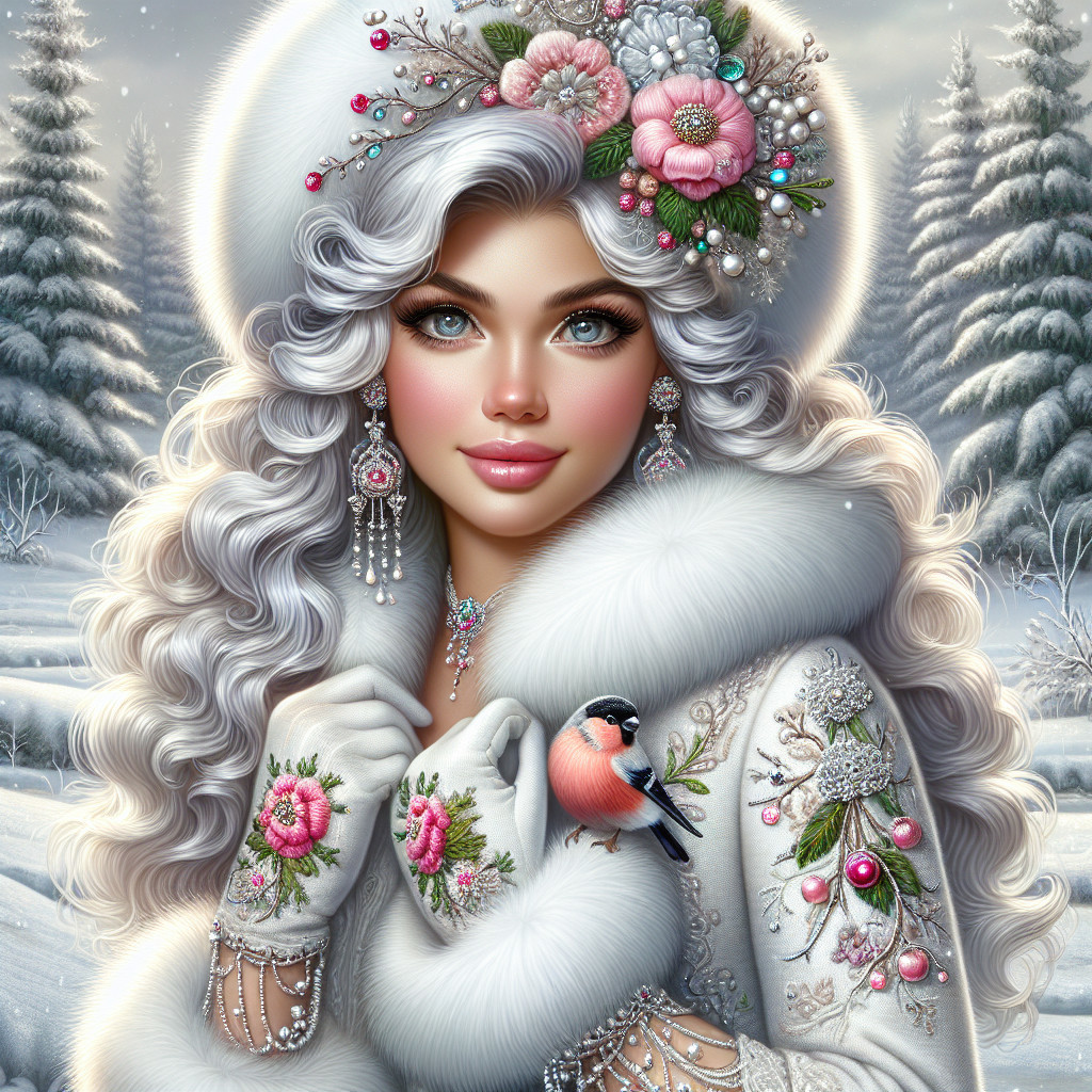 Elegant Woman with Silver Hair in Snowy Landscape