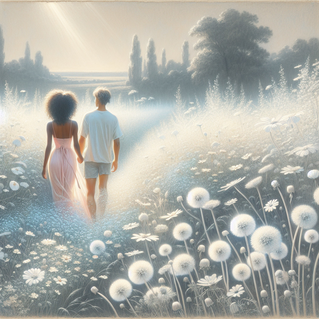 Couple Walking Hand in Hand on Sunlit Pathway