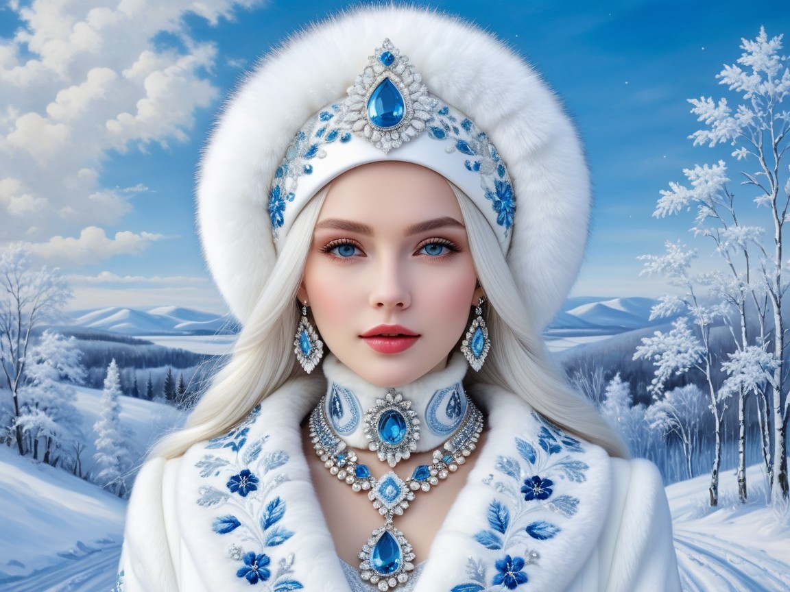 Winter-Themed Portrait of a Woman in Elegant Outfit