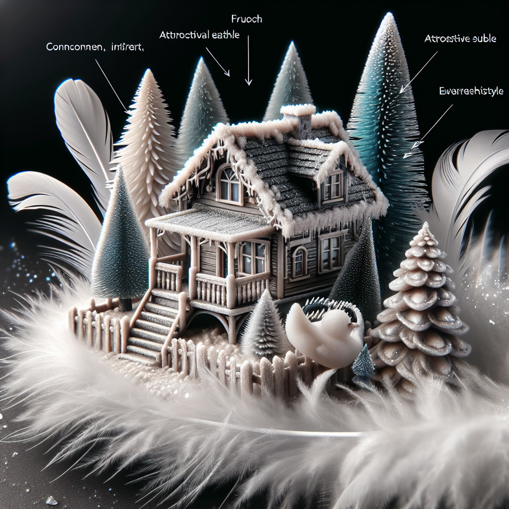 Intricate Winter Scene with Frosted Cottage and Trees