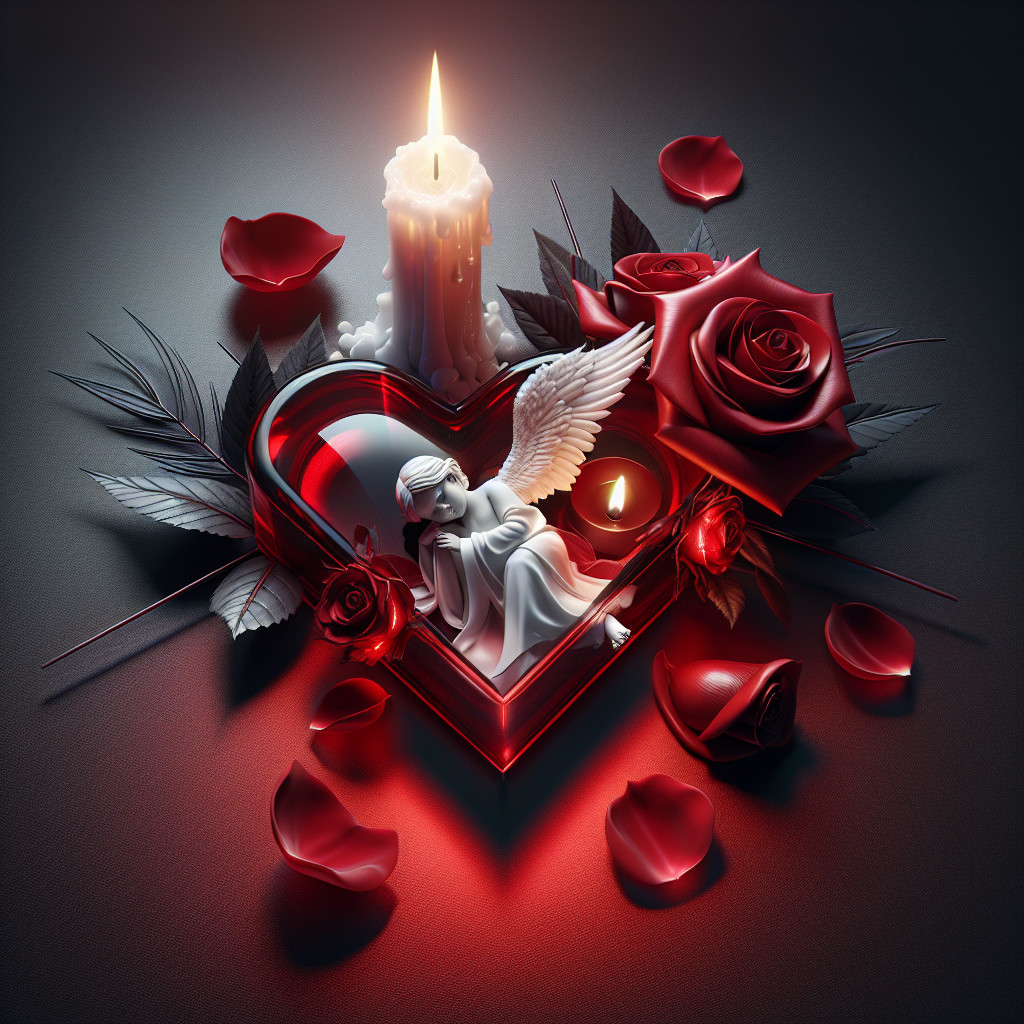 Heart-Shaped Glass Display with Angel and Roses