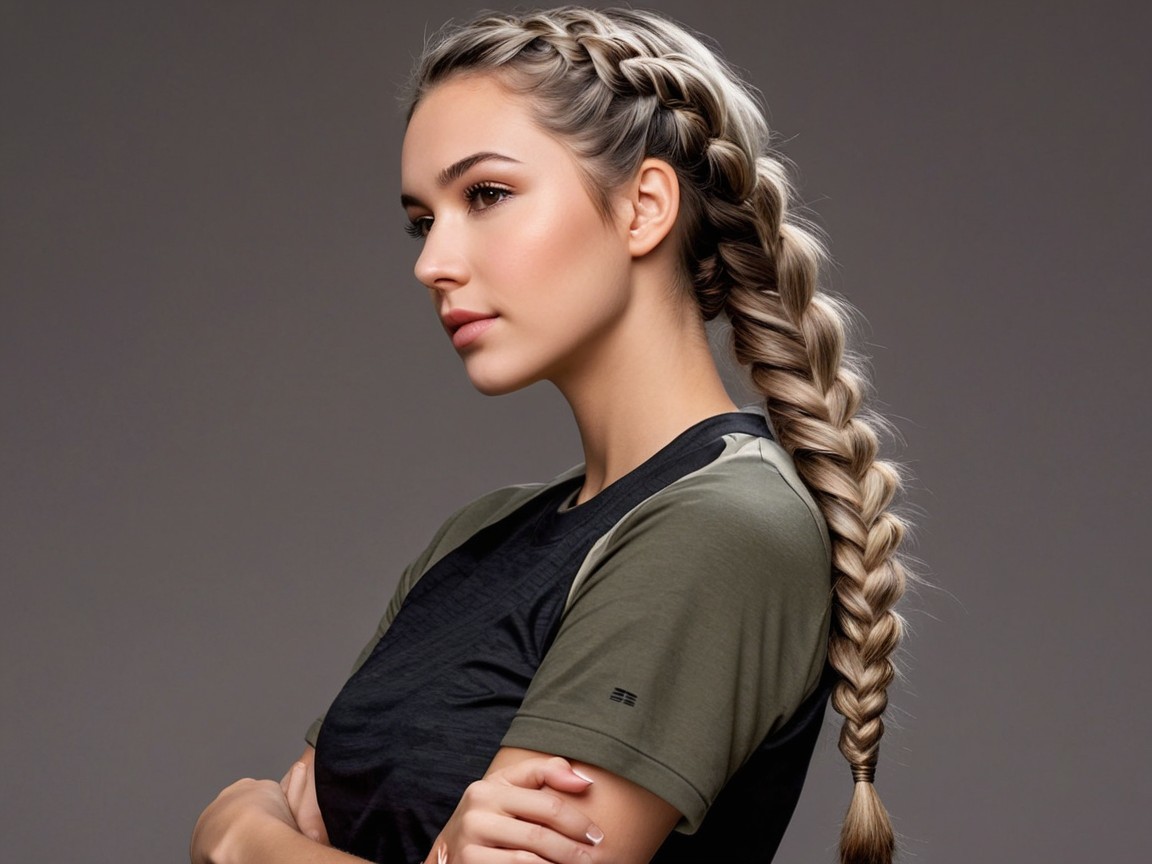 Profile of a Young Woman with Braided Hair and Athletic Top