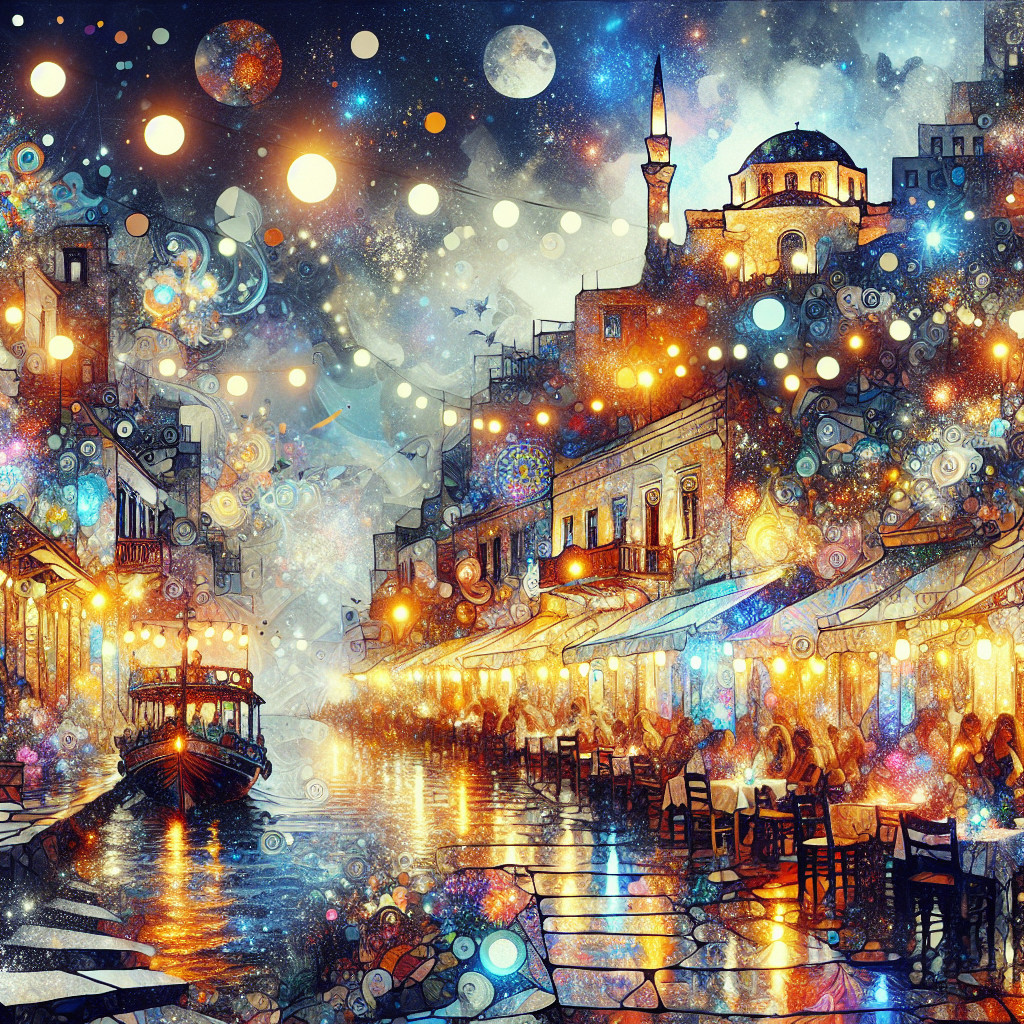 Dreamy Canal Scene with Glowing Cafes at Night