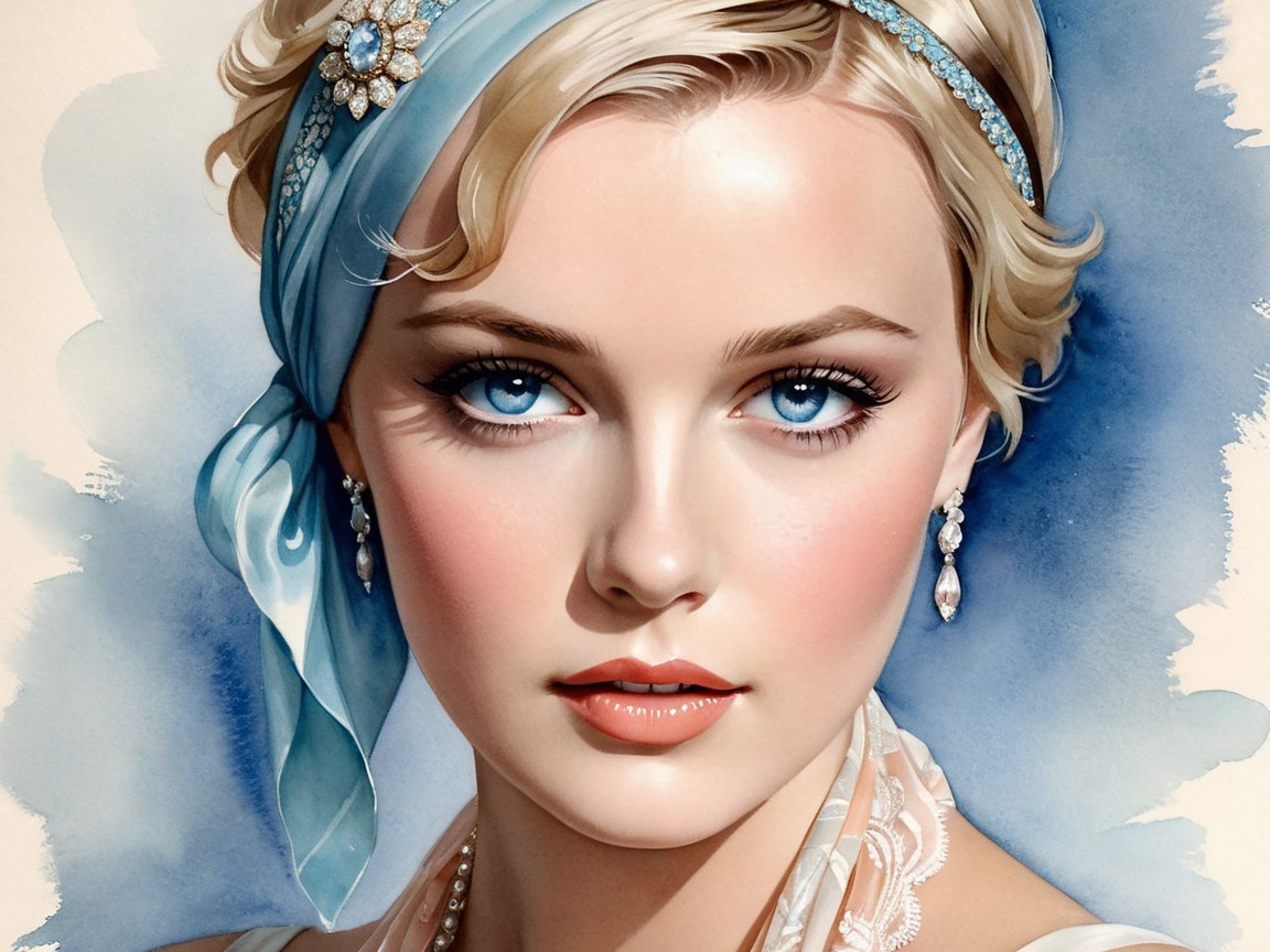 Young woman with blonde hair and blue headband