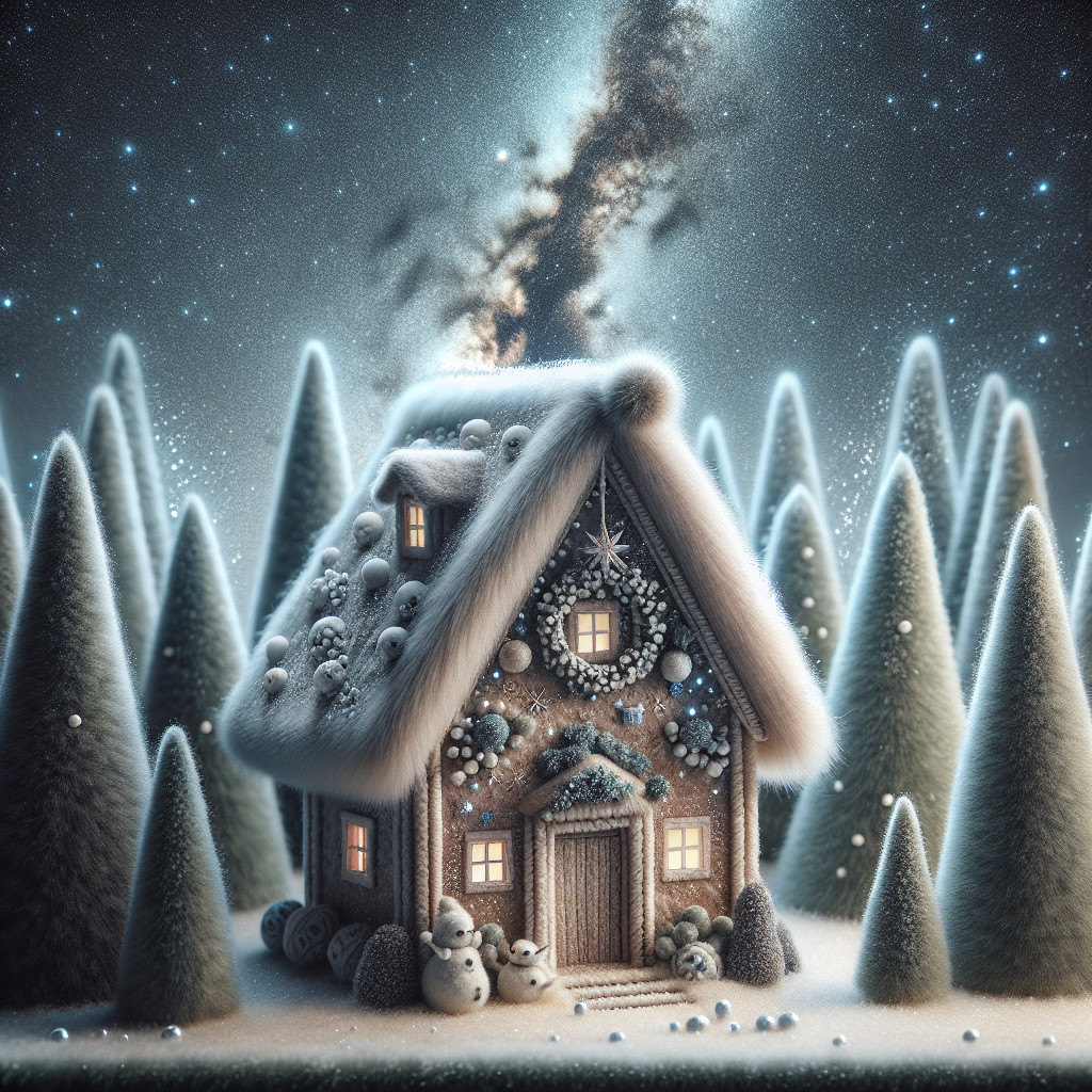 Whimsical Winter Scene with Gingerbread House and Trees