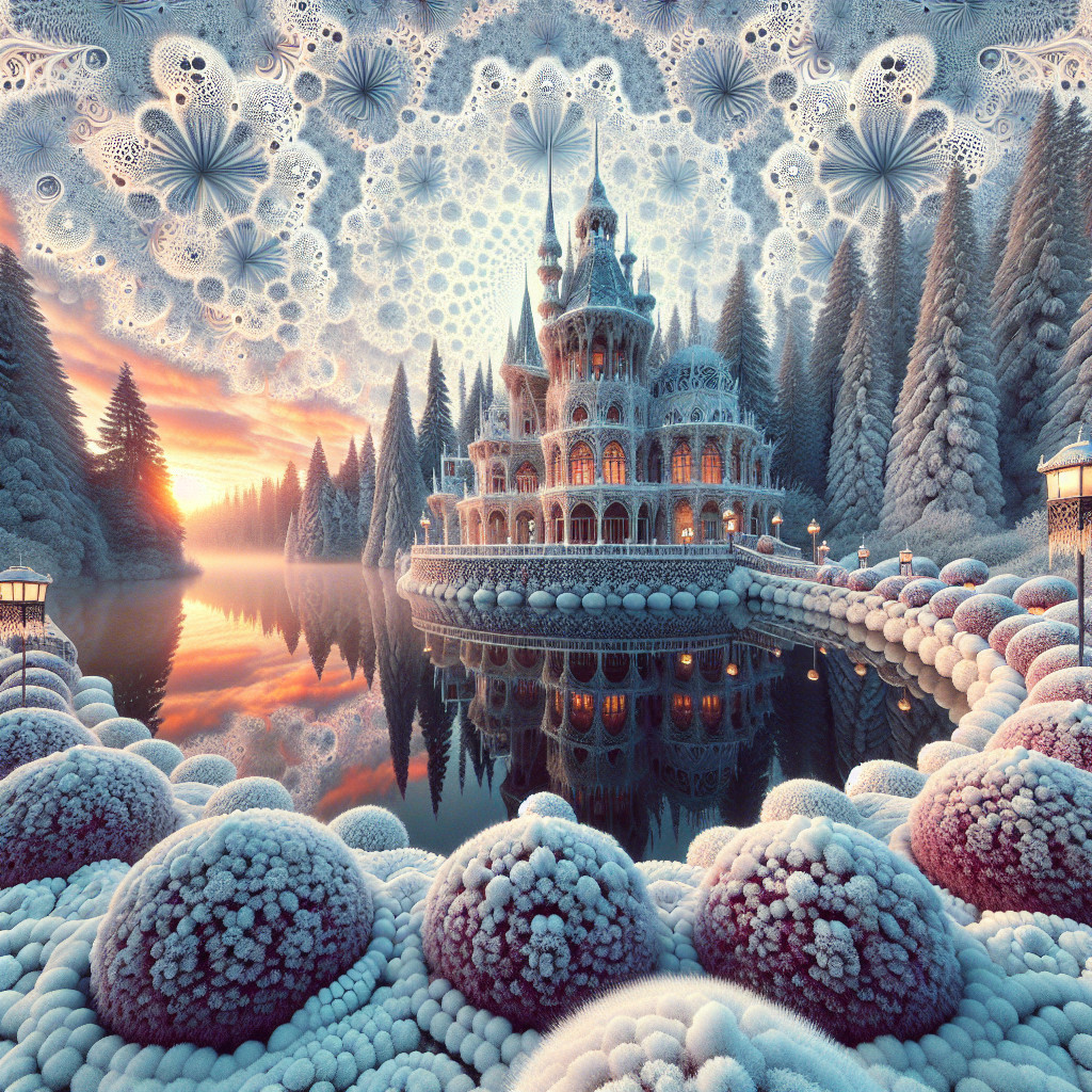 Ornate Ice Castle in a Serene Winter Landscape