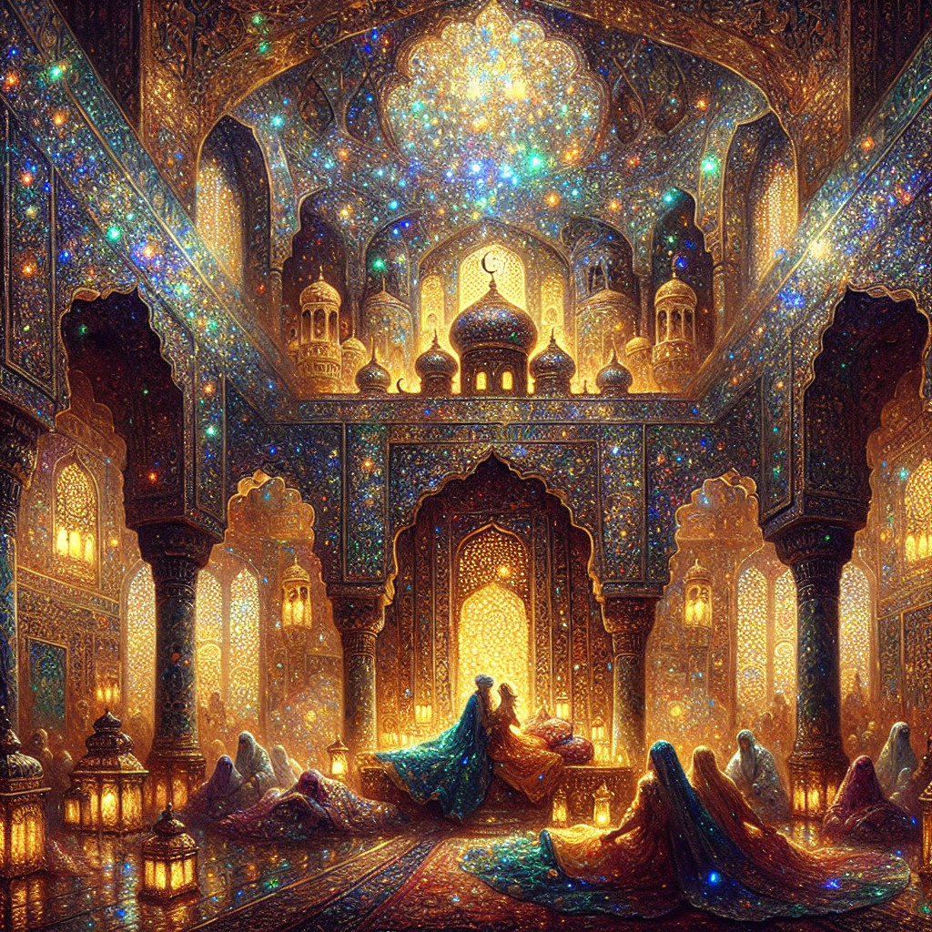 Opulent Palace Interior with Intricate Patterns and Colors