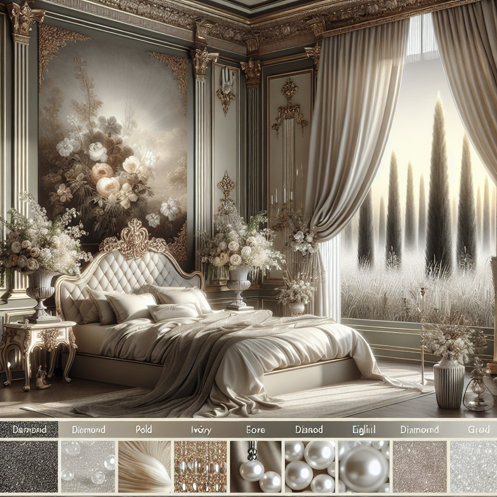 Luxurious Bedroom with Floral Mural and Elegant Decor