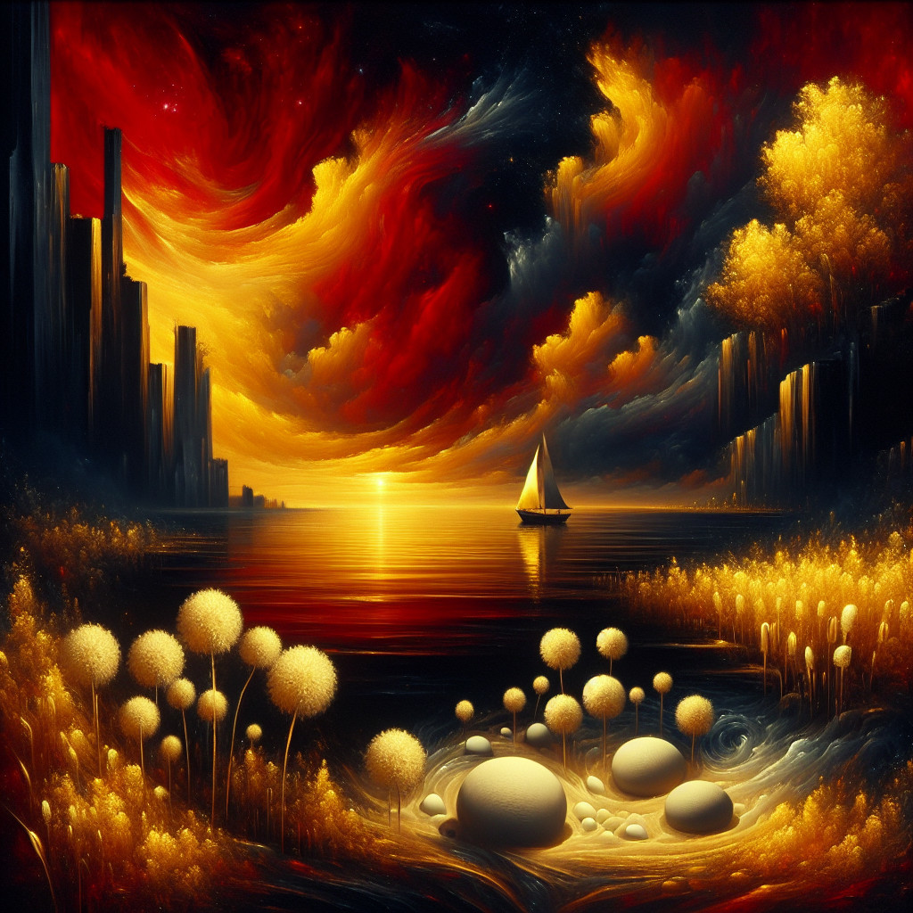 Vibrant Sunset Landscape Over Tranquil Water Body