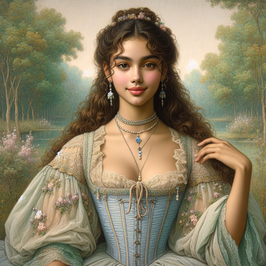 Young woman in pastel gown with floral crown and greenery