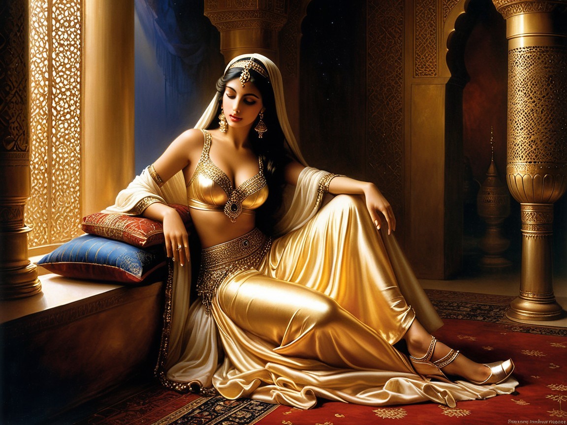 Elegant Woman in Ornate Palace Setting with Jewelry