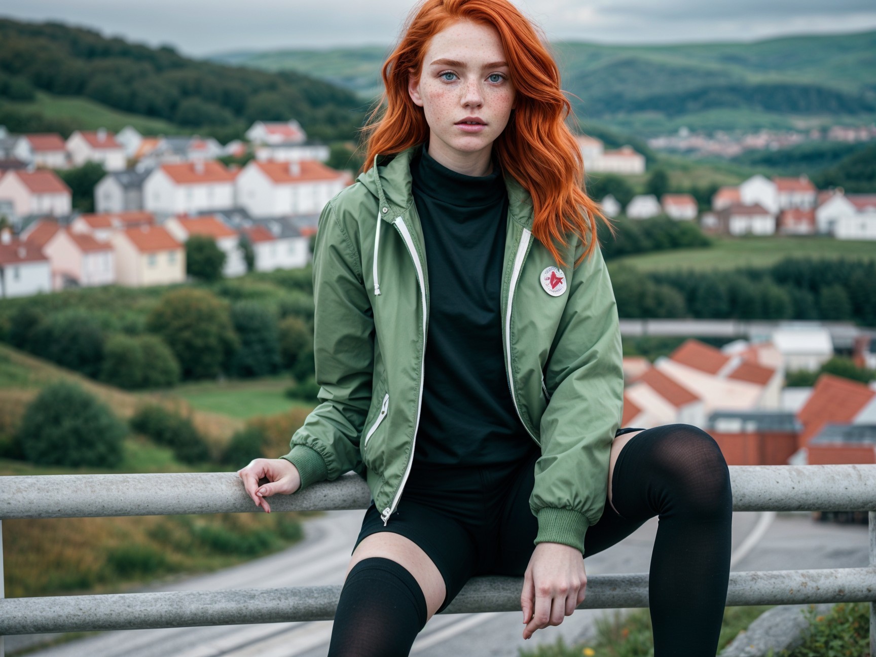 Young Woman with Red Hair in Scenic Outdoor Setting