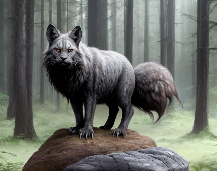 Majestic Mythical Creature in Misty Forest Setting