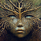 Surreal Portrait of Face with Tree Roots and Branches