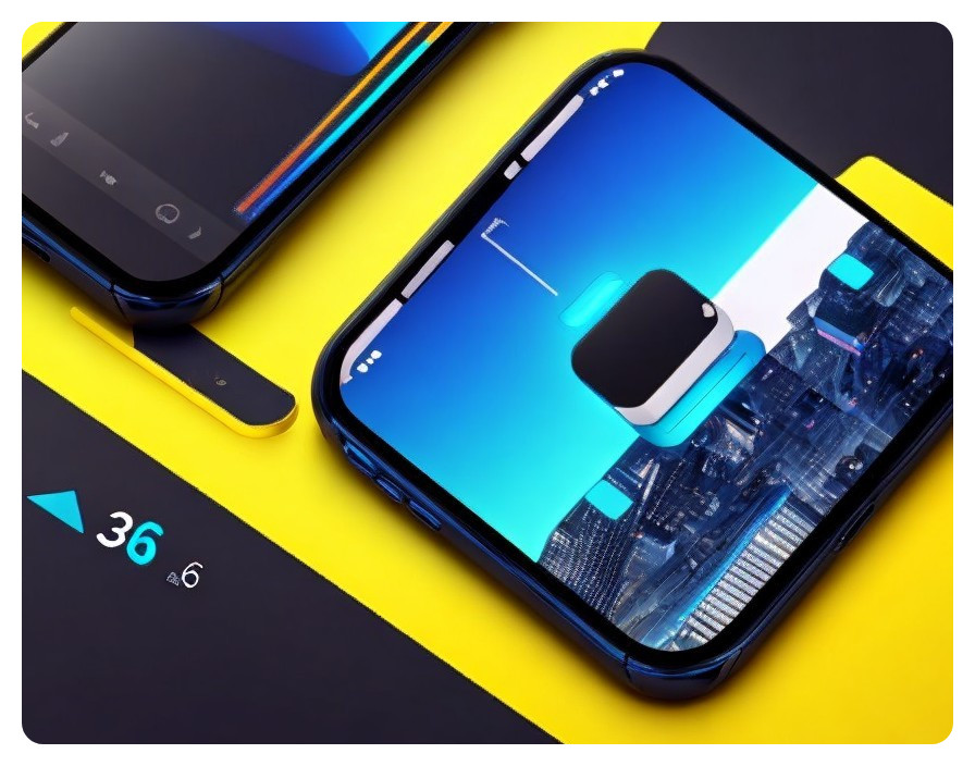 Smartphones on Vibrant Yellow Surface with Futuristic Designs