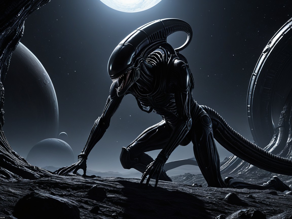 Futuristic Alien Creature in Otherworldly Landscape